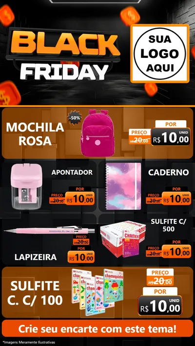 Modelo de TV para TV Vertical com o tema Black Friday para Papelaria