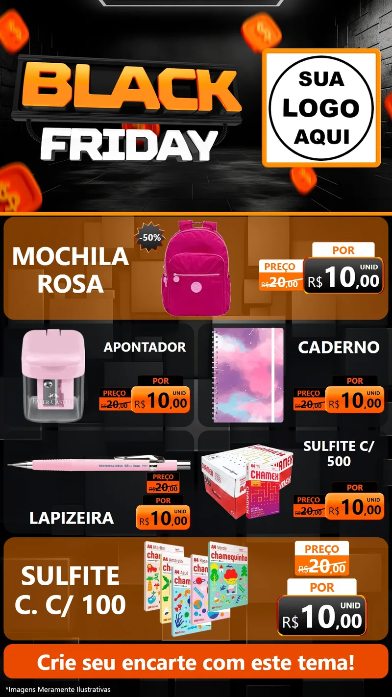 Modelo de TV para TV Vertical com o tema Black Friday para Papelaria