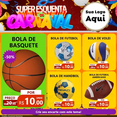 Modelo de Rede Social para Feed Facebook com o tema Super Esquenta de Carnaval para Artigos Esportivos