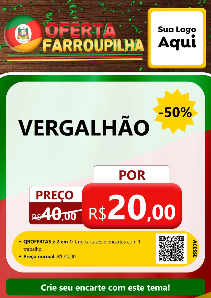 Modelo de Cartaz para Cartaz A4 Vertical com o tema Oferta Farroupilha para Ferragens