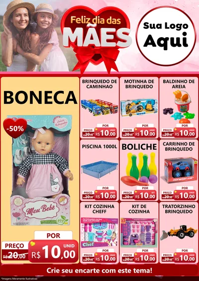 Modelo de Encarte para Encarte A4 Vertical com o tema Feliz Dia Das Mães para Brinquedos