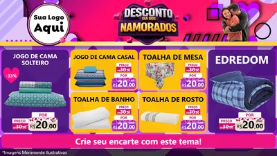 Modelo de TV para TV Horizontal com o tema Desconto Dia dos Namorados para Cama, Mesa e Banho