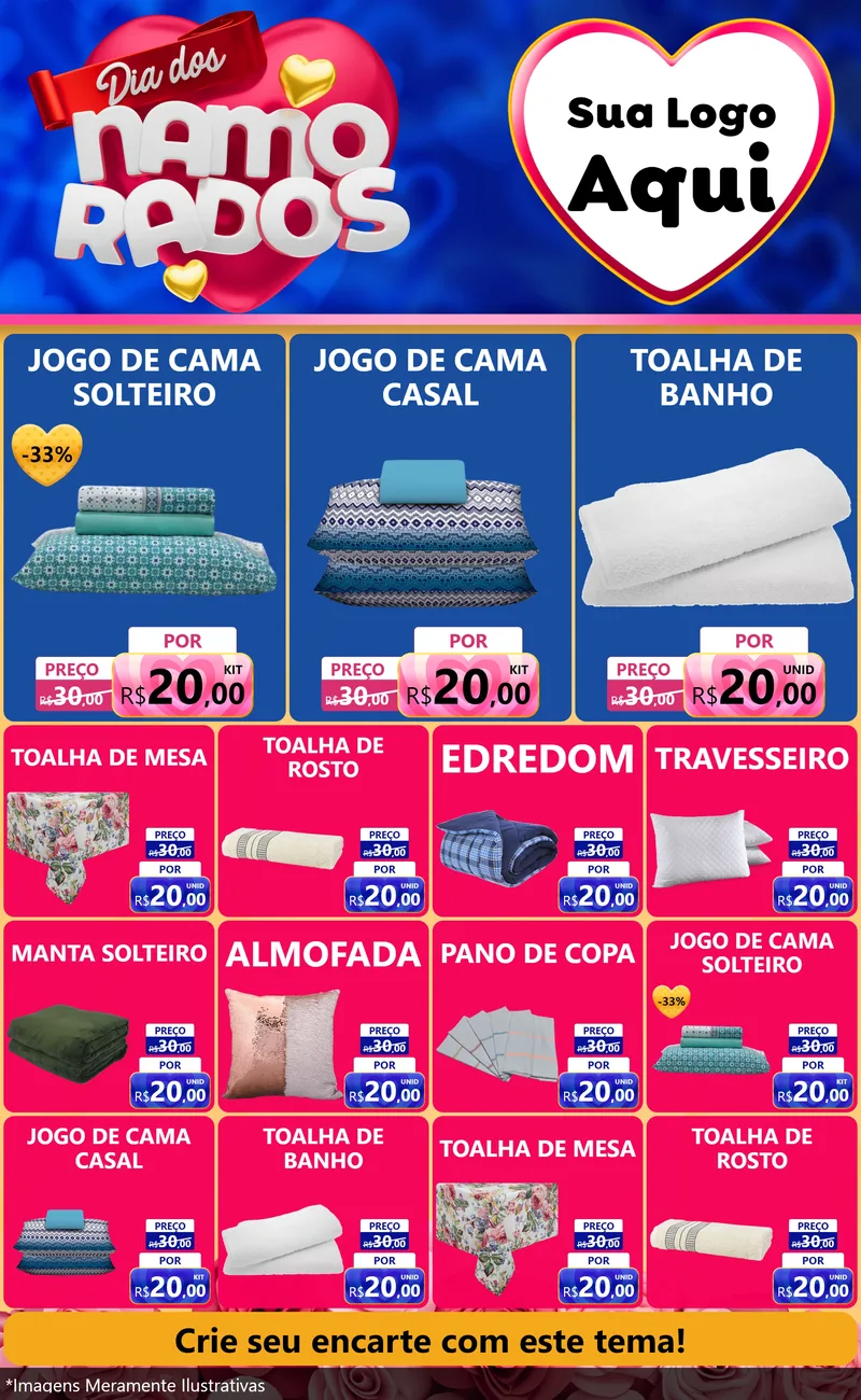 Modelo de Encarte para Encarte Grande com o tema Dia dos namorados para Cama, Mesa e Banho