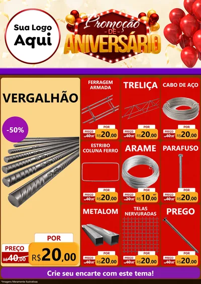 Modelo de Encarte para Encarte A4 Vertical com o tema Promoção de Aniversário para Ferragens