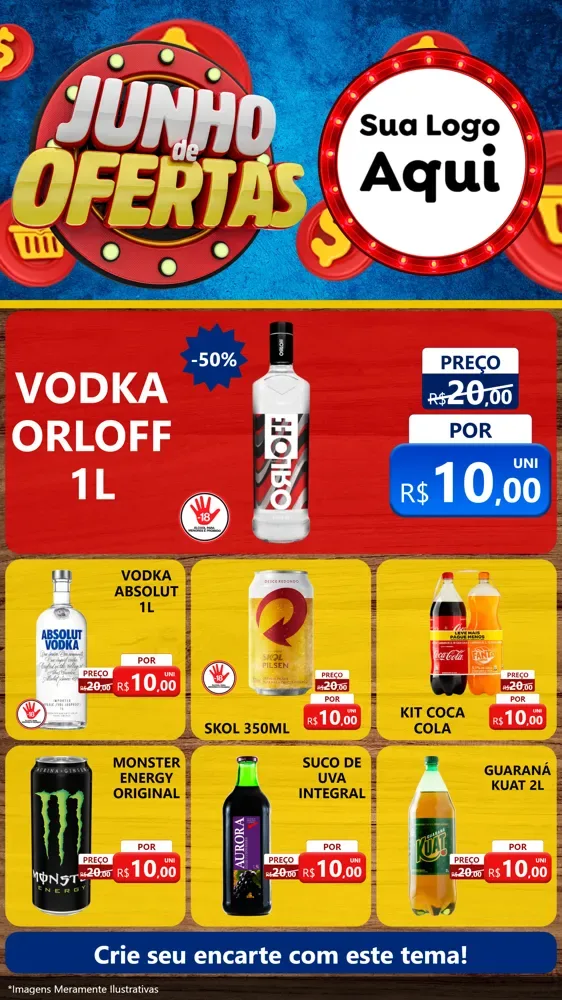 Modelo de Rede Social para Stories com o tema Junho de Ofertas para Distribuidora de bebidas