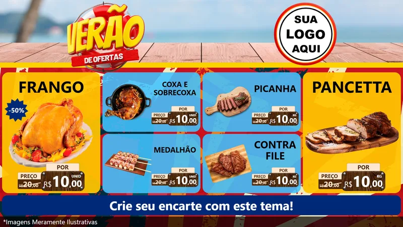 Modelo de TV para TV Horizontal com o tema Verão de Ofertas para Assados