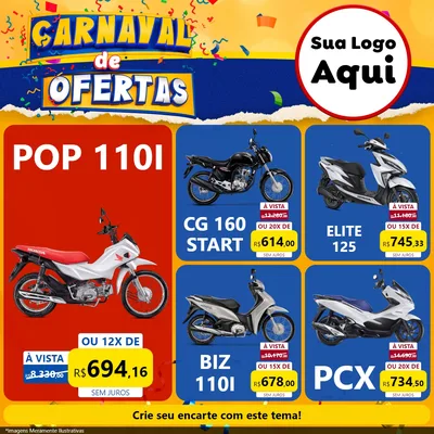Modelo de Rede Social para Feed Facebook com o tema Carnaval de Ofertas para Concessionaria de Motos