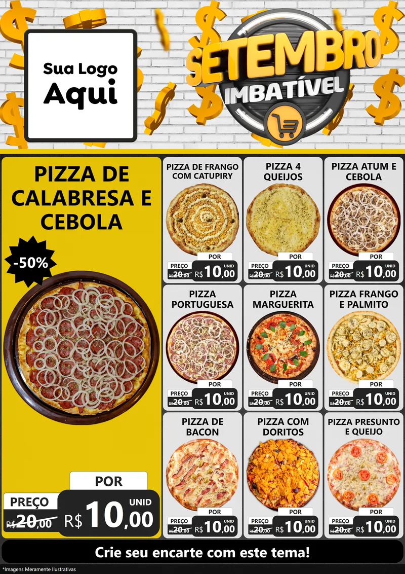 Modelo de Encarte para Encarte A4 Vertical com o tema Setembro Imbatível para Pizzaria