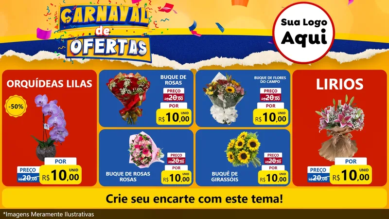 Modelo de TV para TV Horizontal com o tema Carnaval de Ofertas para Floricultura e jardim