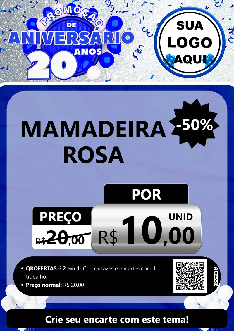 Modelo de Cartaz para Cartaz A4 Vertical com o tema Promoção de Aniversário - 20 Anos para Bebês