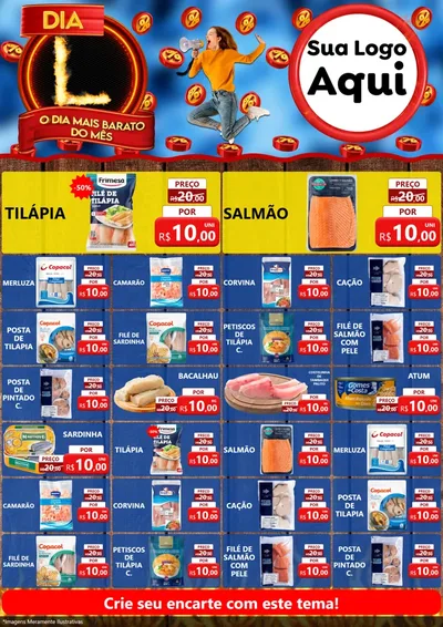Modelo de Encarte para Encarte A4 Vertical com o tema Dia L - O Dia Mais Barato Do Mês para Peixaria