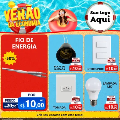 Modelo de Rede Social para Feed Facebook com o tema Verão da Economia para Materiais Elétricos