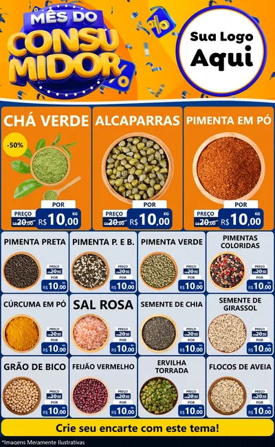 Modelo de Encarte para Encarte Grande com o tema Mês do Consumidor para Produtos Naturais