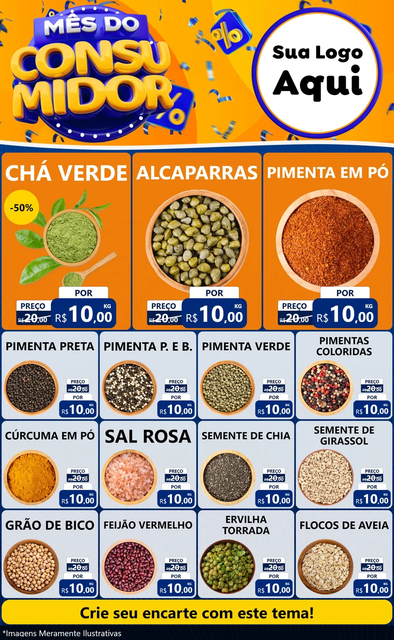 Modelo de Encarte para Encarte Grande com o tema Mês do Consumidor para Produtos Naturais
