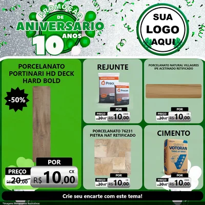 Modelo de Rede Social para Feed Facebook com o tema Promoção de Aniversário - 10 Anos para Pisos e revestimentos