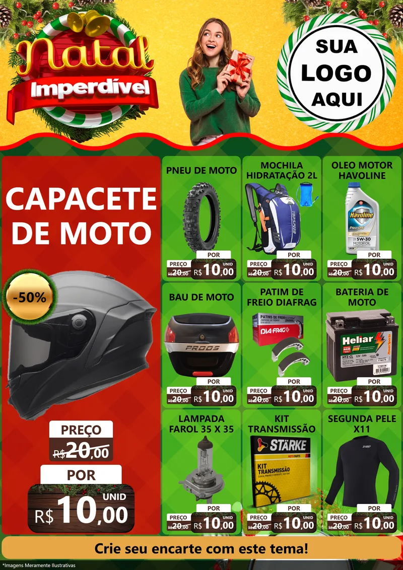 Modelo de Encarte para Encarte A4 Vertical com o tema Natal Imperdível para Moto peças