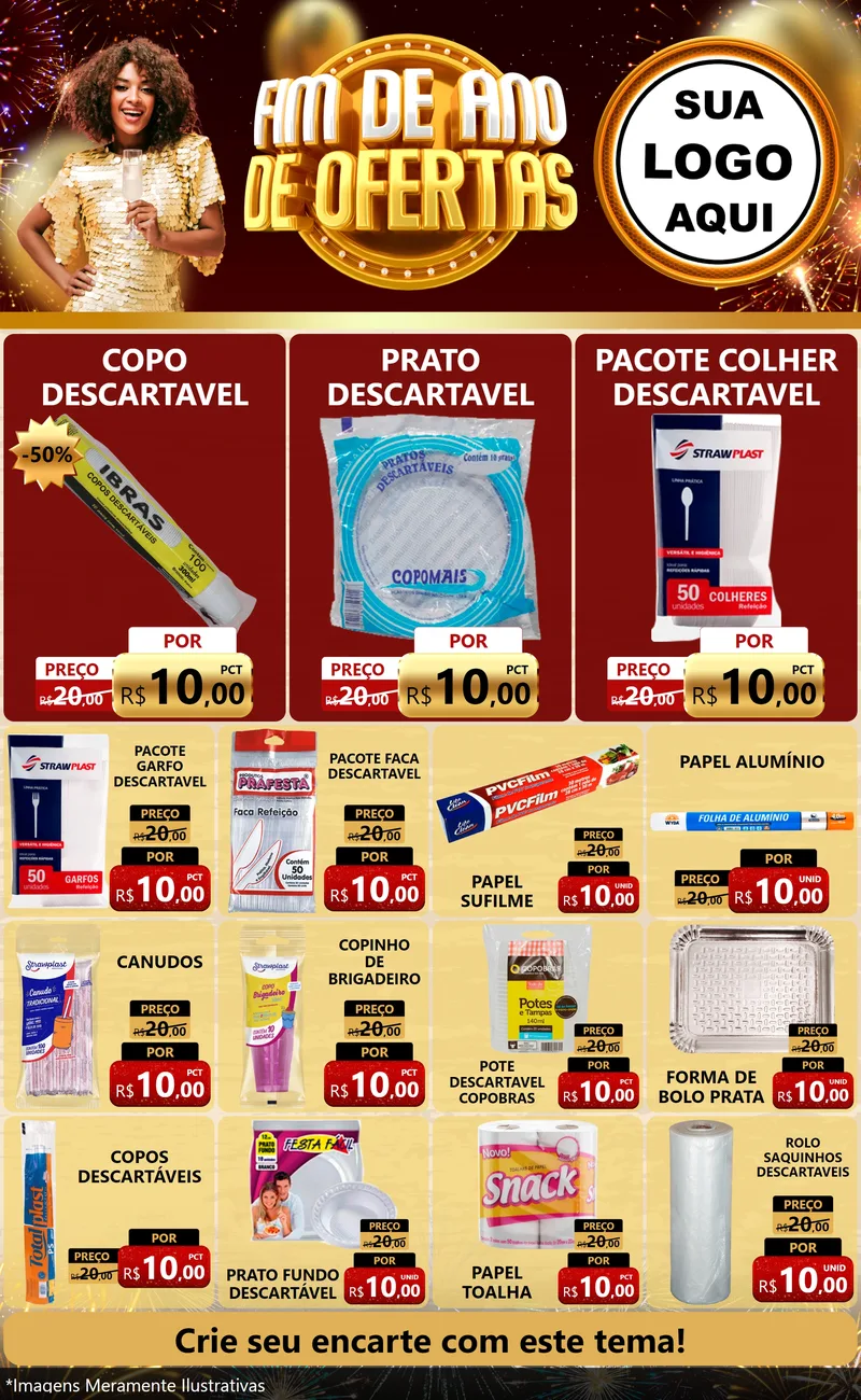 Modelo de Encarte para Encarte Grande com o tema Fim de Ano de Ofertas para Embalagens