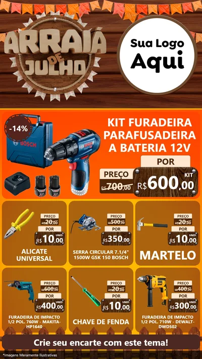 Modelo de Rede Social para Stories com o tema Arraiá de Julho - Junina para Maquinas e Ferramentas