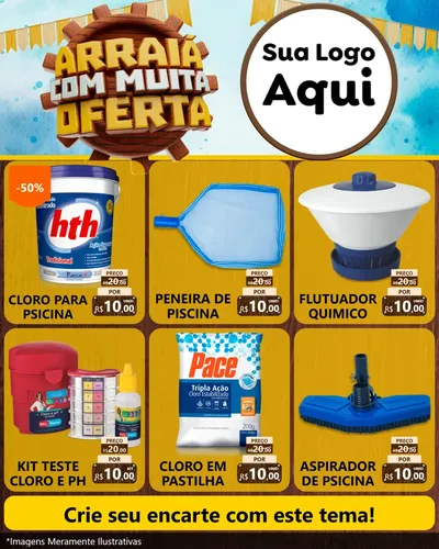 Modelo de Rede Social para Feed Instagram com o tema Ofertas de São João - Junina para Produtos para Piscina