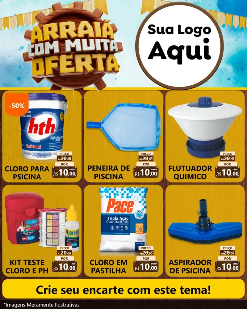 Modelo de Rede Social para Feed Instagram com o tema Ofertas de São João - Junina para Produtos para Piscina
