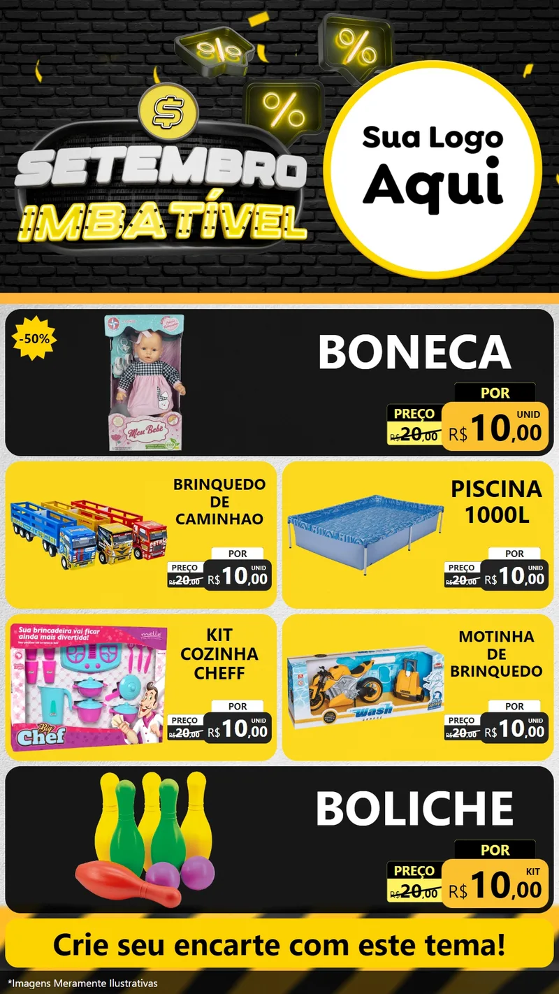 Modelo de TV para TV Vertical com o tema Setembro Imbatível para Brinquedos