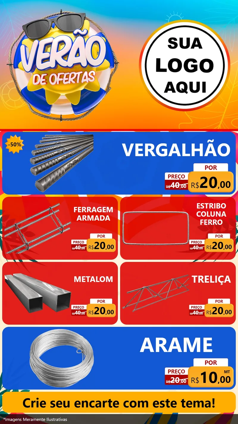 Modelo de TV para TV Vertical com o tema Verão de Ofertas para Ferragens