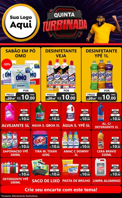Modelo de Encarte para Encarte Grande com o tema Quinta Turbinada para Produtos de Limpeza