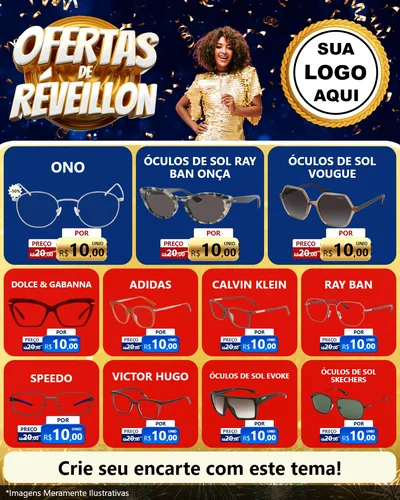 Modelo de Rede Social para Feed Instagram com o tema Ofertas de Réveillon para Óticas
