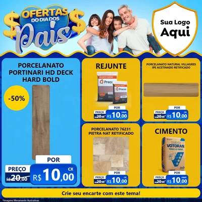 Modelo de Rede Social para Feed Facebook com o tema Ofertas do Dia dos Pais para Pisos e revestimentos