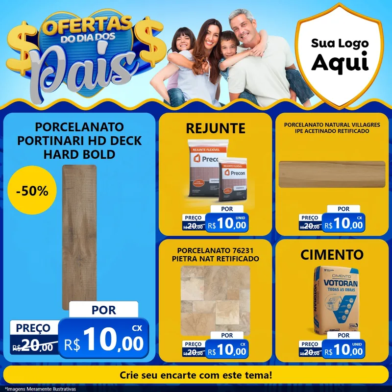 Modelo de Rede Social para Feed Facebook com o tema Ofertas do Dia dos Pais para Pisos e revestimentos