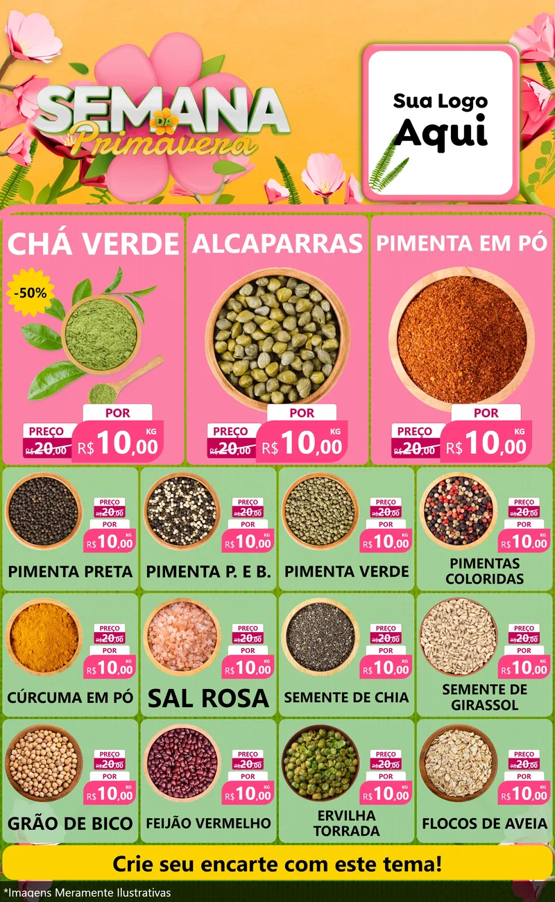 Modelo de Encarte para Encarte Grande com o tema Semana da Primavera para Produtos Naturais