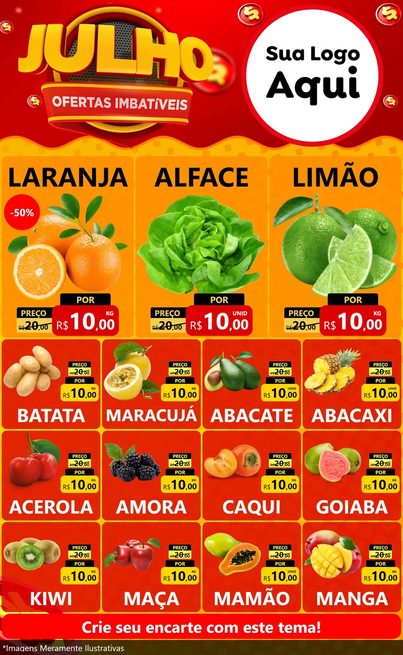 Modelo de Encarte para Encarte Grande com o tema Julho Ofertas Imbatíveis para Hortifrúti