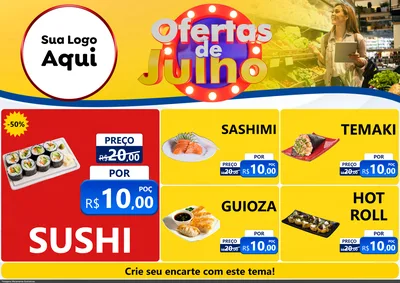 Modelo de Encarte para Encarte A4 Horizontal com o tema Ofertas de Julho para Comida japonesa