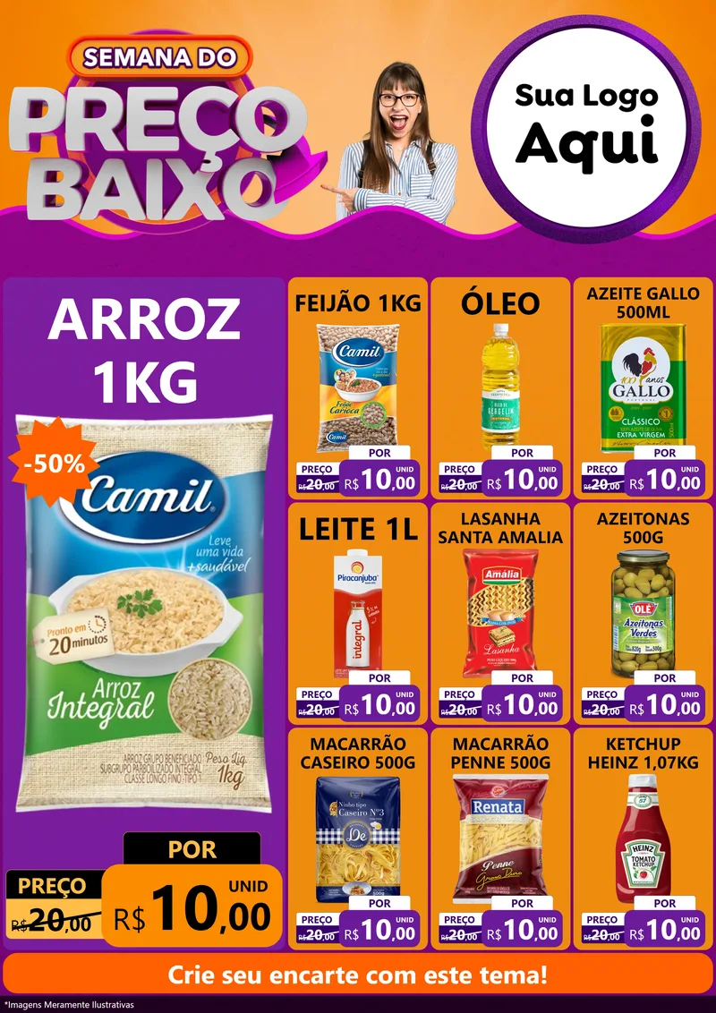 Modelo de Encarte para Encarte A4 Vertical com o tema Semana do Preço Baixo para Supermercado