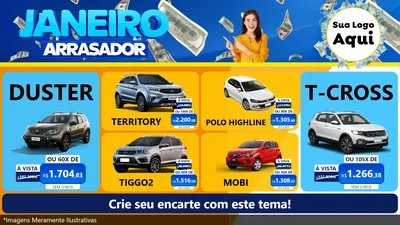Modelo de TV para TV Horizontal com o tema Janeiro Arrasador para Concessionaria de Carros