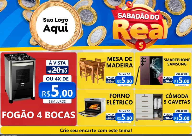 Modelo de Encarte para Encarte A4 Horizontal com o tema Sabadão do Real para Móveis e Eletro