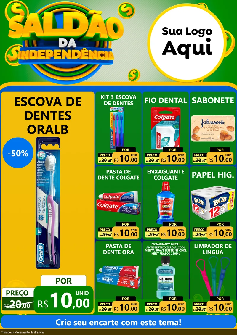 Modelo de Encarte para Encarte A4 Vertical com o tema Saldão da Indepêndencia para Higiene Pessoal
