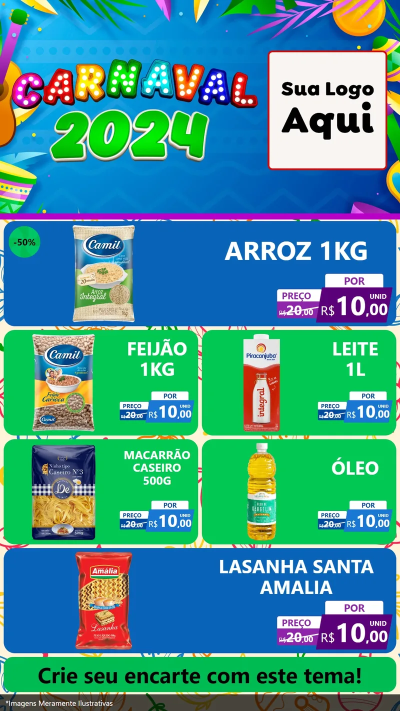 Modelo de TV para TV Vertical com o tema Carnaval 2027 para Supermercado