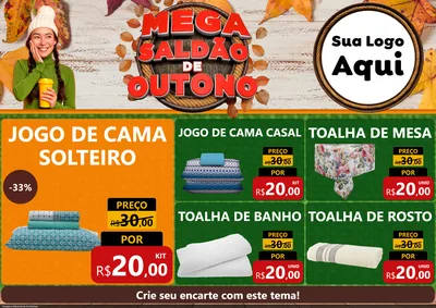 Modelo de Encarte para Encarte A4 Horizontal com o tema Mega Saldão de Outono para Cama, Mesa e Banho