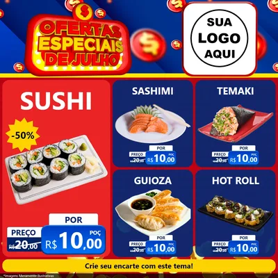 Modelo de Rede Social para Feed Facebook com o tema Ofertas Especiais de Julho para Comida japonesa