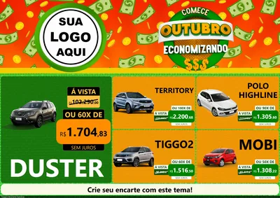 Modelo de Encarte para Encarte A4 Horizontal com o tema Comece Outubro Economizando para Concessionaria de Carros