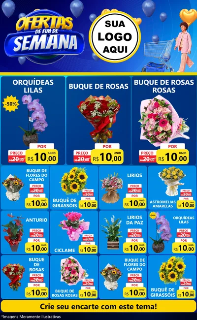 Modelo de Encarte para Encarte Grande com o tema Ofertas de Fim de Semana para Floricultura e jardim