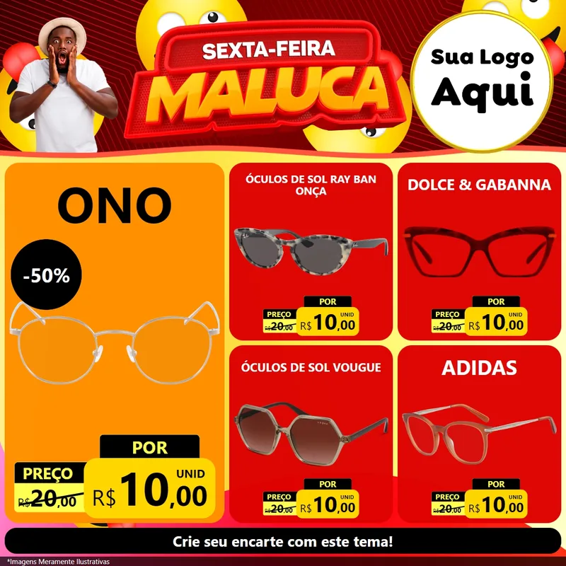 Modelo de Rede Social para Feed Facebook com o tema Sexta-feira Maluca para Óticas