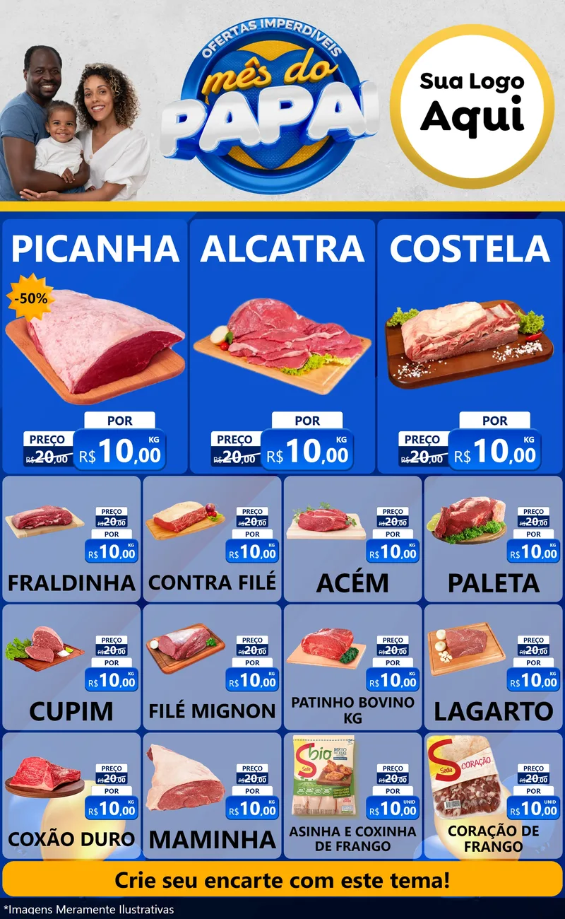 Modelo de Encarte para Encarte Grande com o tema Ofertas Imperdíveis Mês Do Papai para Açougue