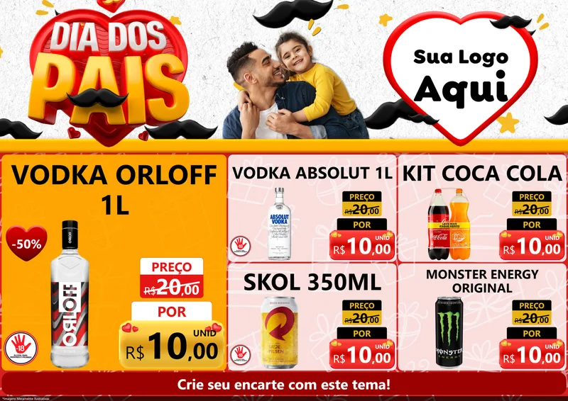 Modelo de Encarte para Encarte A4 Horizontal com o tema Dia dos Pais para Distribuidora de bebidas