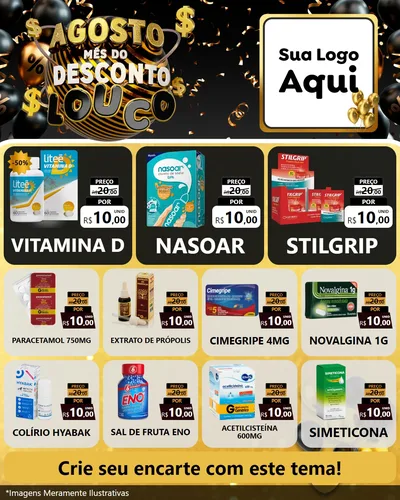 Modelo de Rede Social para Feed Instagram com o tema Agosto Mês do Desconto Louco para Farmácia