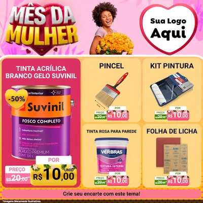 Modelo de Rede Social para Feed Facebook com o tema Mês da Mulher para Tintas e Ferramentas