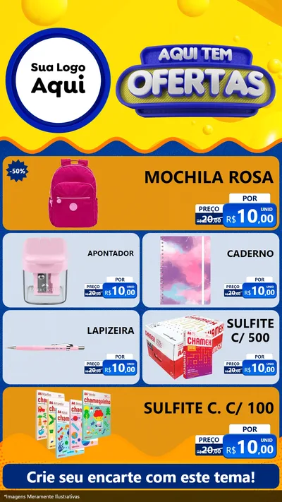 Modelo de TV para TV Vertical com o tema Aqui Tem Ofertas para Papelaria