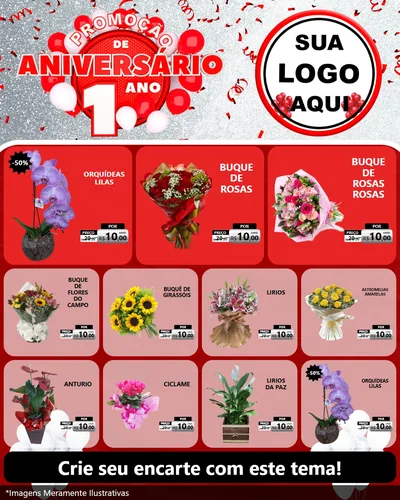 Modelo de Rede Social para Feed Instagram com o tema Promoção de Aniversário - 1 Ano para Floricultura e jardim