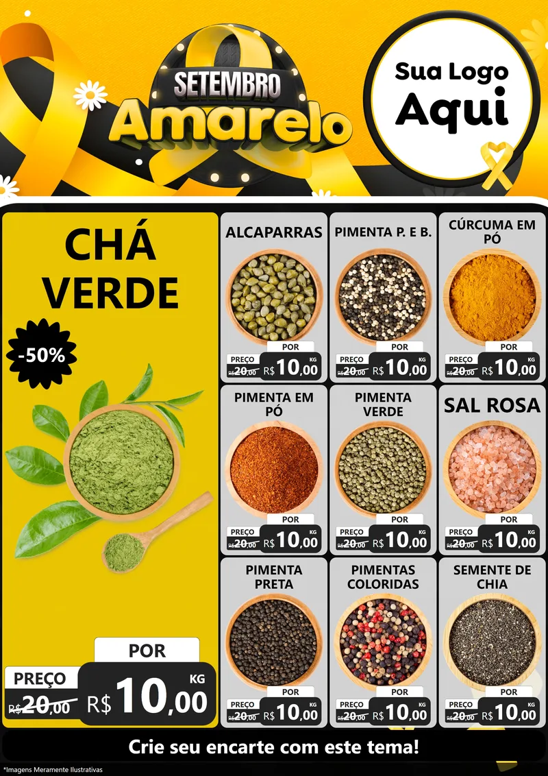 Modelo de Encarte para Encarte A4 Vertical com o tema Setembro Amarelo para Produtos Naturais